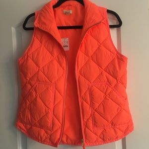 Neon Coral J.Crew Excursion Quilted Puffer Vest
